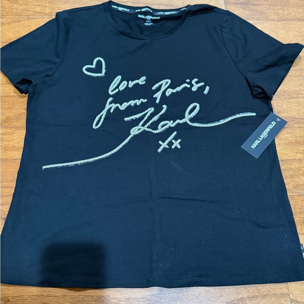 Karl Lagerfeld Black Tee with White Rope Design